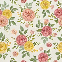 Watercolor Roses Seamless Pattern, Blush Pink and Cream Tones