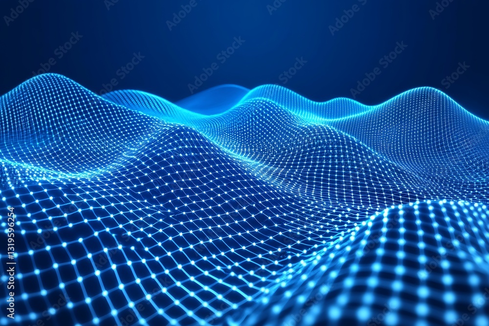 Poster abstract digital landscape with glowing nodes and connected lines