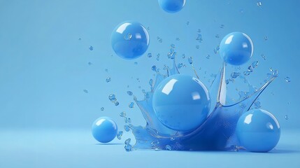 Serene Blue Spheres Splashing Into A Tranquil Azure Pool, Creating A Mesmerizing Watery Crown Of Refreshing Energy