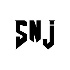 SNJ letter logo design for technology company. SNJ logo design black and white color combination. SNJ logo, SNJ vector, SNJ design, SNJ icon, SNJ alphabet. SNJ typography logo design.
