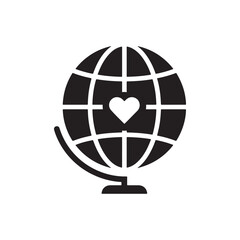 A globe with a small heart at its center, symbolizes love and care for the planet. It represents environmental awareness, sustainability, and responsibility to protect Earth for future generations.