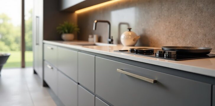 Sleek steel kitchen cabinet handles Modern minimalist design , modern, handle pull, bronze