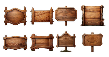 Naklejka premium Wood Signs Collection in Various Shapes and Sizes for Design Projects, Bundle Set Collection, Isolated on Transparent Background