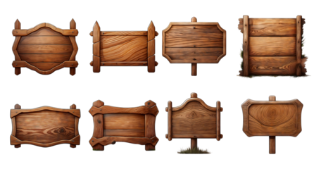 Wood Signs Collection in Various Shapes and Sizes for Design Projects, Bundle Set Collection, Isolated on Transparent Background