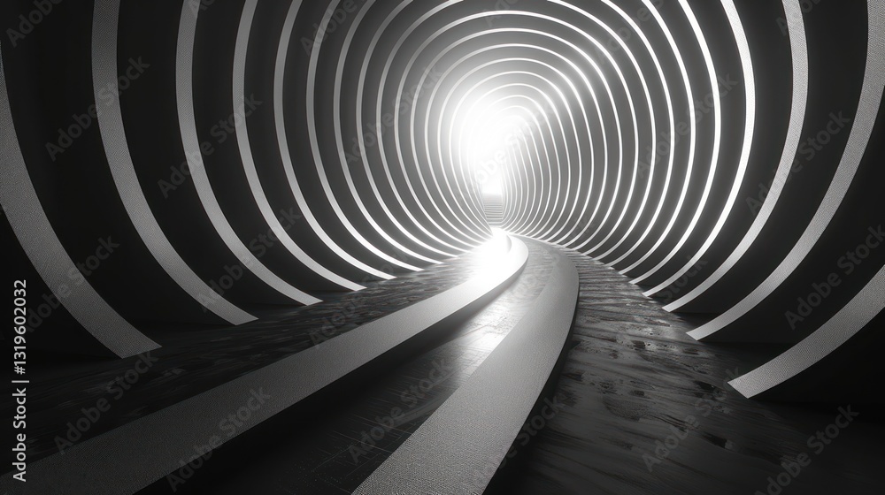 Aufkleber abstract monochromatic tunnel with perspective leading towards illumination