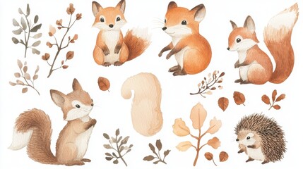 Charming illustrations of foxes and hedgehogs in autumnal settings.