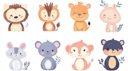 Obraz premium Cute cartoon animals designed for children's illustrations.