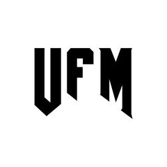 UFM letter logo design for technology company. UFM logo design black and white color combination. UFM logo, UFM vector, UFM design, UFM icon, UFM alphabet. UFM typography logo design.