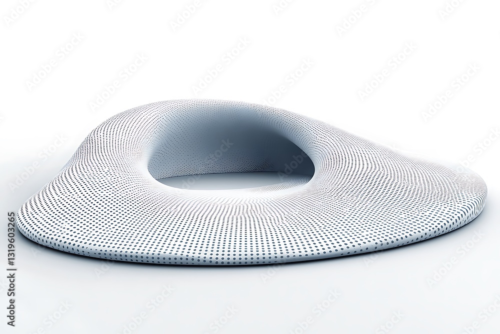 Poster modern architectural visualization of a white perforated torus object