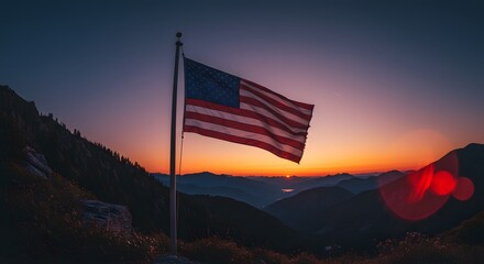 Obraz premium American pride at sunrise, A stunning display of patriotism and nature's beauty