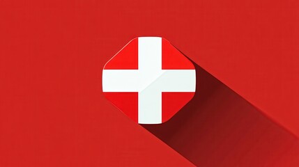 Obraz premium A vibrant icon representing the Swiss flag on a bold red background.