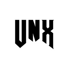 UNX letter logo design for technology company. UNX logo design black and white color combination. UNX logo, UNX vector, UNX design, UNX icon, UNX alphabet. UNX typography logo design.
