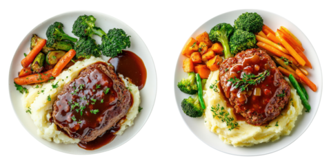 Delicious meatloaf served with mashed potatoes and a colorful vegetable assortment.