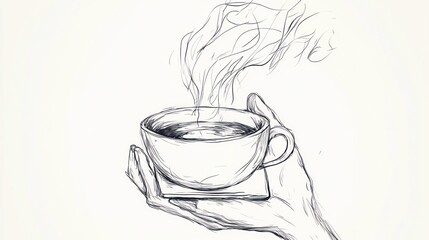 Hand holding steaming cup of coffee; cozy background