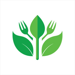 Green Leaves and Cutlery Icon for Sustainable Dining Vector Art