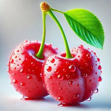 Irresistible Dew-Kissed Red Cherries: Fresh, Juicy charry on a Soft Gradient Backdrop, fresh cherry on white background