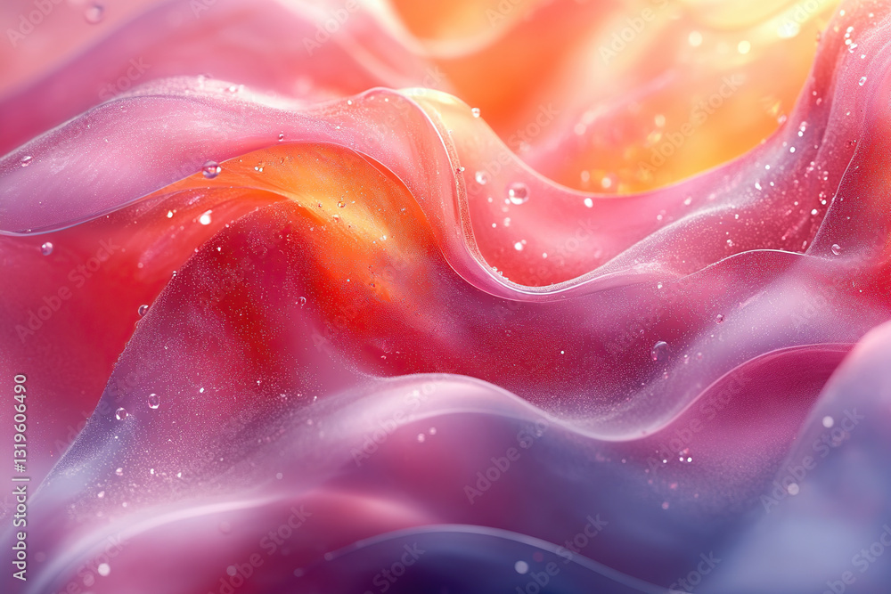 Poster beautiful abstract waves of color with droplets sparkling in soft sunlight