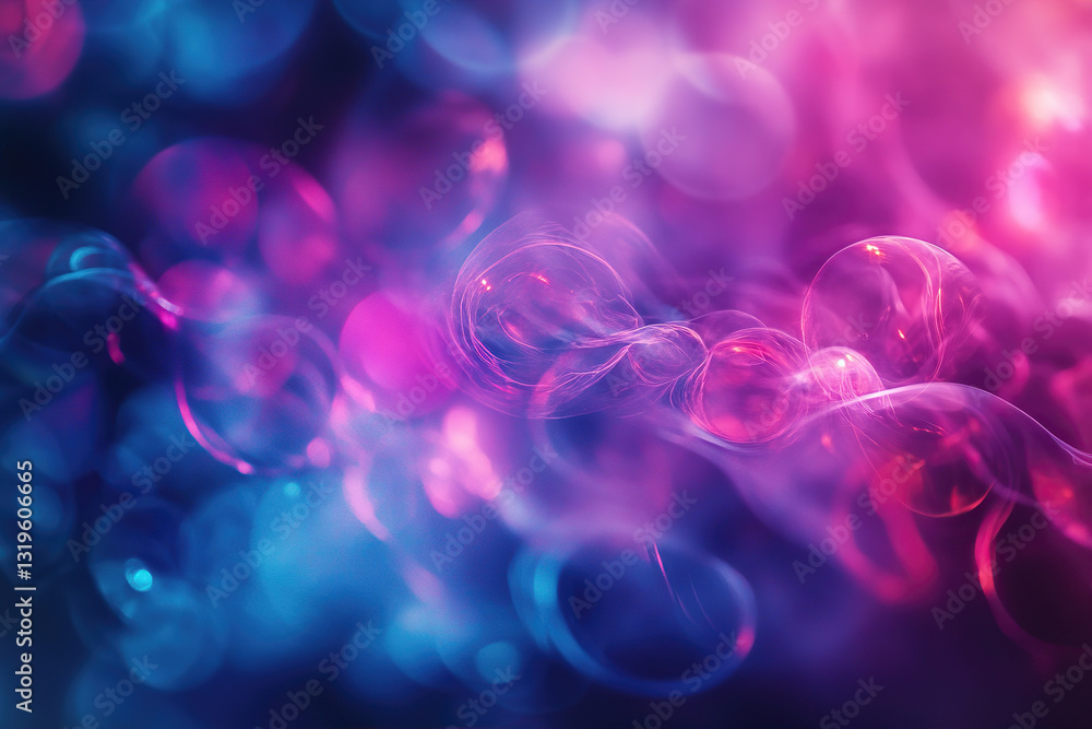 Poster colorful bubbles floating in a soft, dreamy background with vibrant hues and patterns