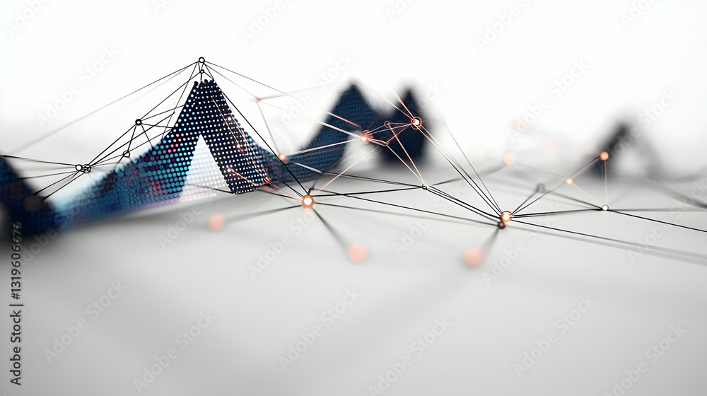 Poster abstract digital network structure with blue and white geometric lines and connected nodes