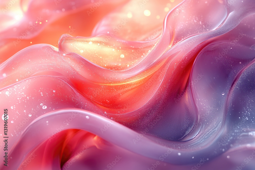Poster colorful abstract waves of fabric or fluid create a mesmerizing visual in soft hues and sparkles