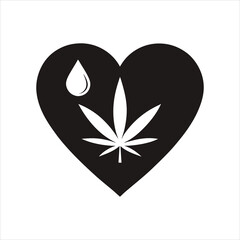  Simple Love Shape with Cannabis and Water Drop Icon Vector