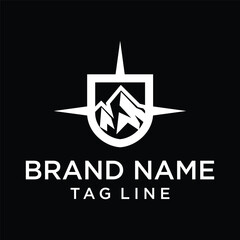 hipster badge adventure outdoor logo with Compass and mountain design concept. Universal compass logo.