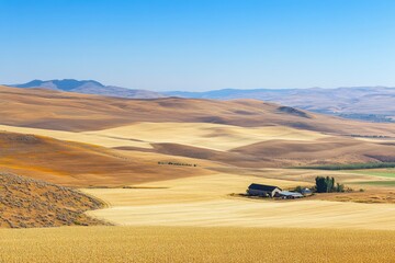 Obraz premium Rolling farmland at harvest time, abundance