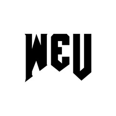 WEU letter logo design for technology company. WEU logo design black and white color combination. WEU logo, WEU vector, WEU design, WEU icon, WEU alphabet. WEU typography logo design.