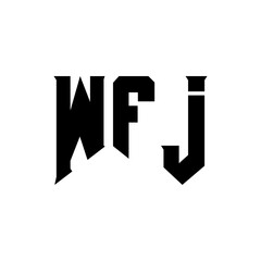 WFJ letter logo design for technology company. WFJ logo design black and white color combination. WFJ logo, WFJ vector, WFJ design, WFJ icon, WFJ alphabet. WFJ typography logo design.