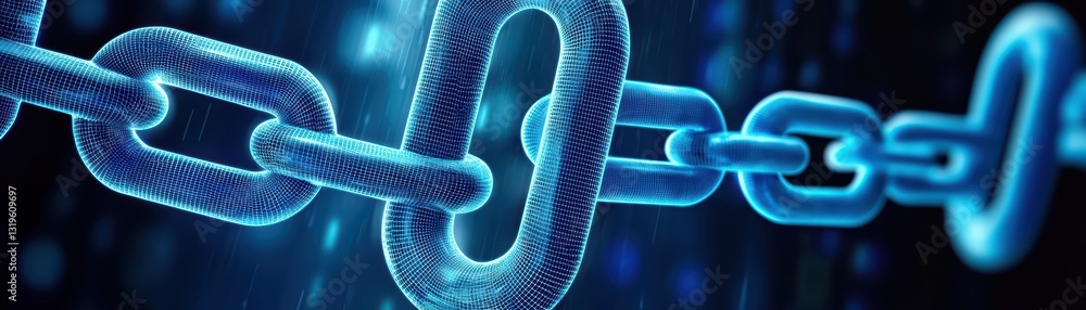 Poster digital blockchain network with interconnected links representing modern technology and security