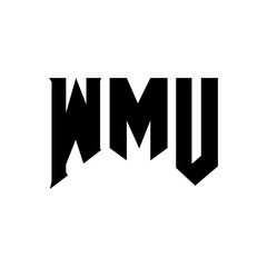 WMU letter logo design for technology company. WMU logo design black and white color combination. WMU logo, WMU vector, WMU design, WMU icon, WMU alphabet. WMU typography logo design.