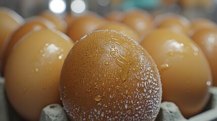 Durable Freshness Preservation, Frozen Condensation on Fresh Eggs Inside Refrigerator Displaying Preservation Concept