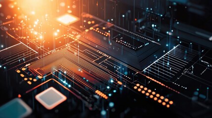 Technological innovation showcase digital circuit board graphic design futuristic environment close-up view data visualization