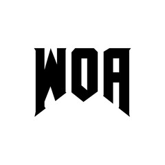 WOA letter logo design for technology company. WOA logo design black and white color combination. WOA logo, WOA vector, WOA design, WOA icon, WOA alphabet. WOA typography logo design.