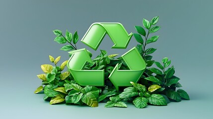 Sustainable Recycling Emblem in Minimalist Pastel Landscape with Growing Plants