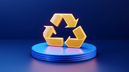 Glowing Neon Recycle Icon on Pastel-Colored Abstract 3D Background