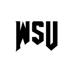 WSU letter logo design for technology company. WSU logo design black and white color combination. WSU logo, WSU vector, WSU design, WSU icon, WSU alphabet. WSU typography logo design.