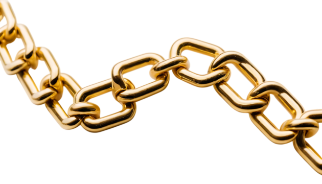 Close up of a shiny gold chain link png