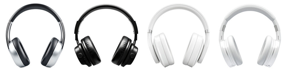 Blank headphones Isolated on transparent background, PNG, Set of