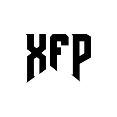 Obraz premium XFP letter logo design for technology company. XFP logo design black and white color combination. XFP logo, XFP vector, XFP design, XFP icon, XFP alphabet. XFP typography logo design.