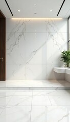 Large format marble tiles, bright white backdrop, luxurious feel , stone, residential