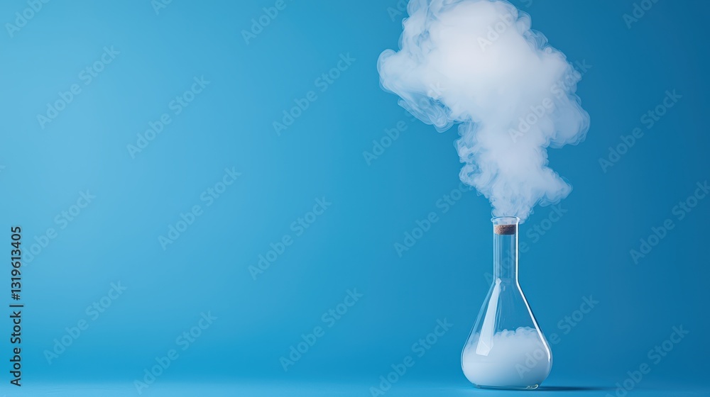 Poster experimental setup featuring rising vapor from a flask in a laboratory environment