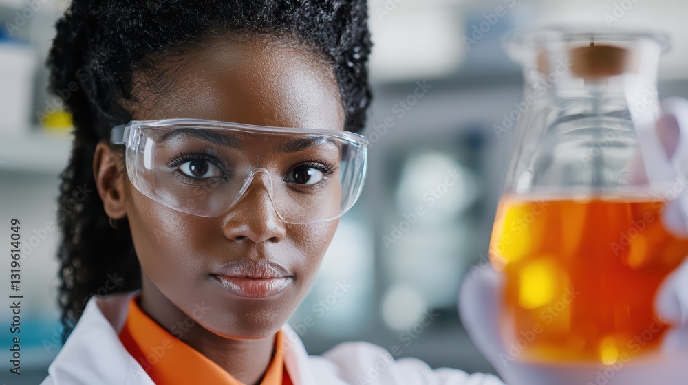 Poster scientist conducting experiments with new food formulas in laboratory setting