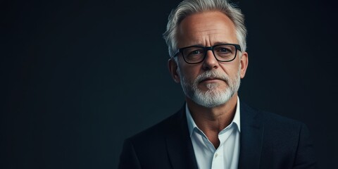 Confident Senior Businessman in Formal Attire Against Dark Background