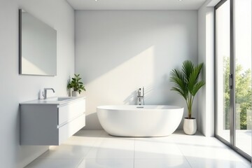 Sleek white minimalist bathroom, natural light , home decor, marble