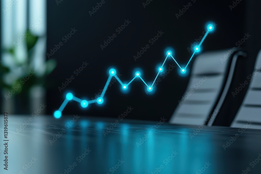Poster holographic digital graph floating above table in modern office environment