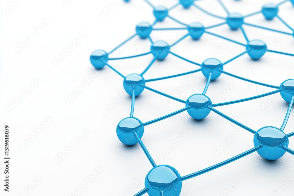 Poster interconnected nanotechnology network visualization with blue nodes and lines on white background