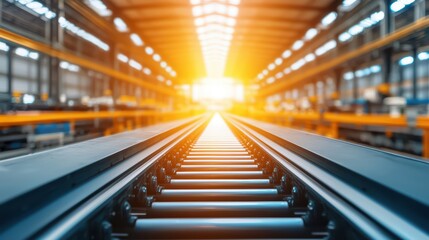 Obraz premium Large Factory Interior with Machines in Operation and Bright Light Streaming Through Windows