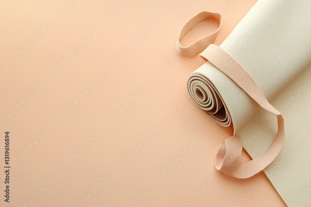 Fototapete Minimalistic yoga mat placed diagonally on a light background creating a serene and calming atmosphere