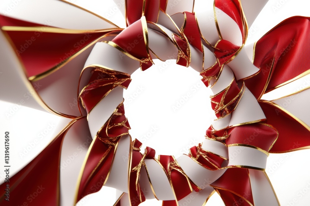 Poster ribbons and bows elegantly arranged in a spiral following the golden ratio with space for text or lo